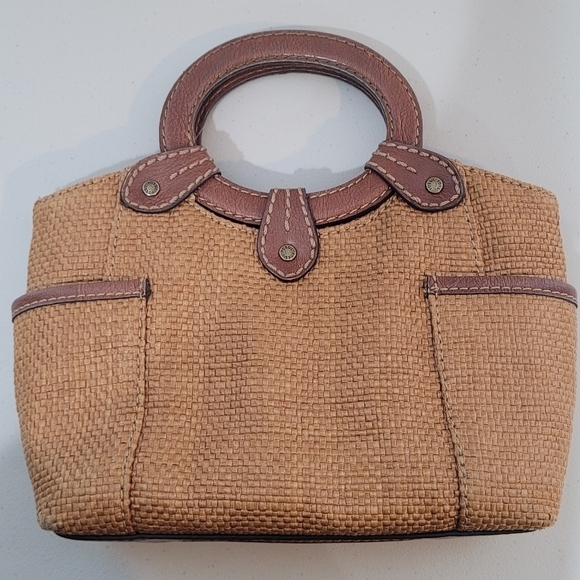 Fossil Mini Rattan and Leather Hand Held Summer Vacation Handbag - Picture 1 of 12